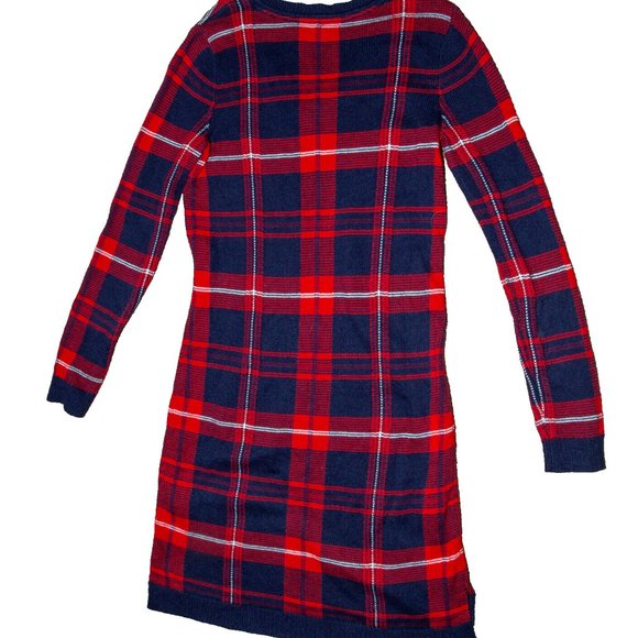 Tommy Hilfiger Red Blue Plaid Wool Blend Sweater Dress Women's Size Small S - Picture 3 of 4
